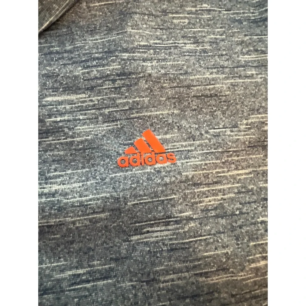 Adidas Golf Mens XL Blue Space Dye Heathered Polo Shirt Orange Logo RN 88387